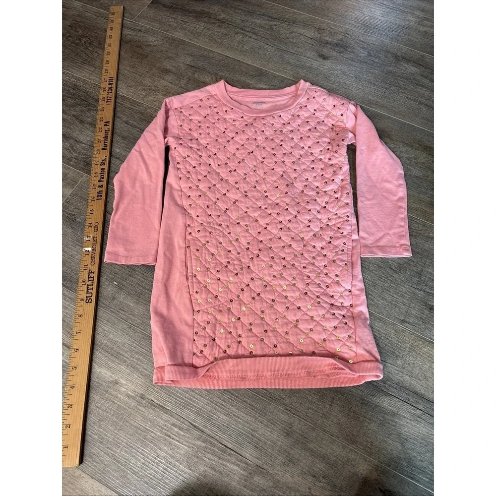 Gymboree Girls Pink Sparkle Quilted Ice Skater Dress Long Sleeve Size 5-6